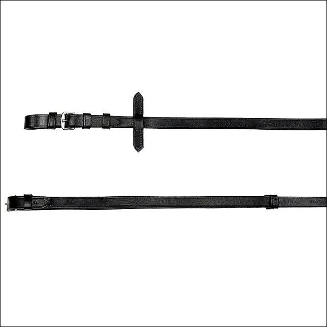 Pony Horze Classic Quality Leather Reins Easy Grip Buckle Ends Pair Black 1