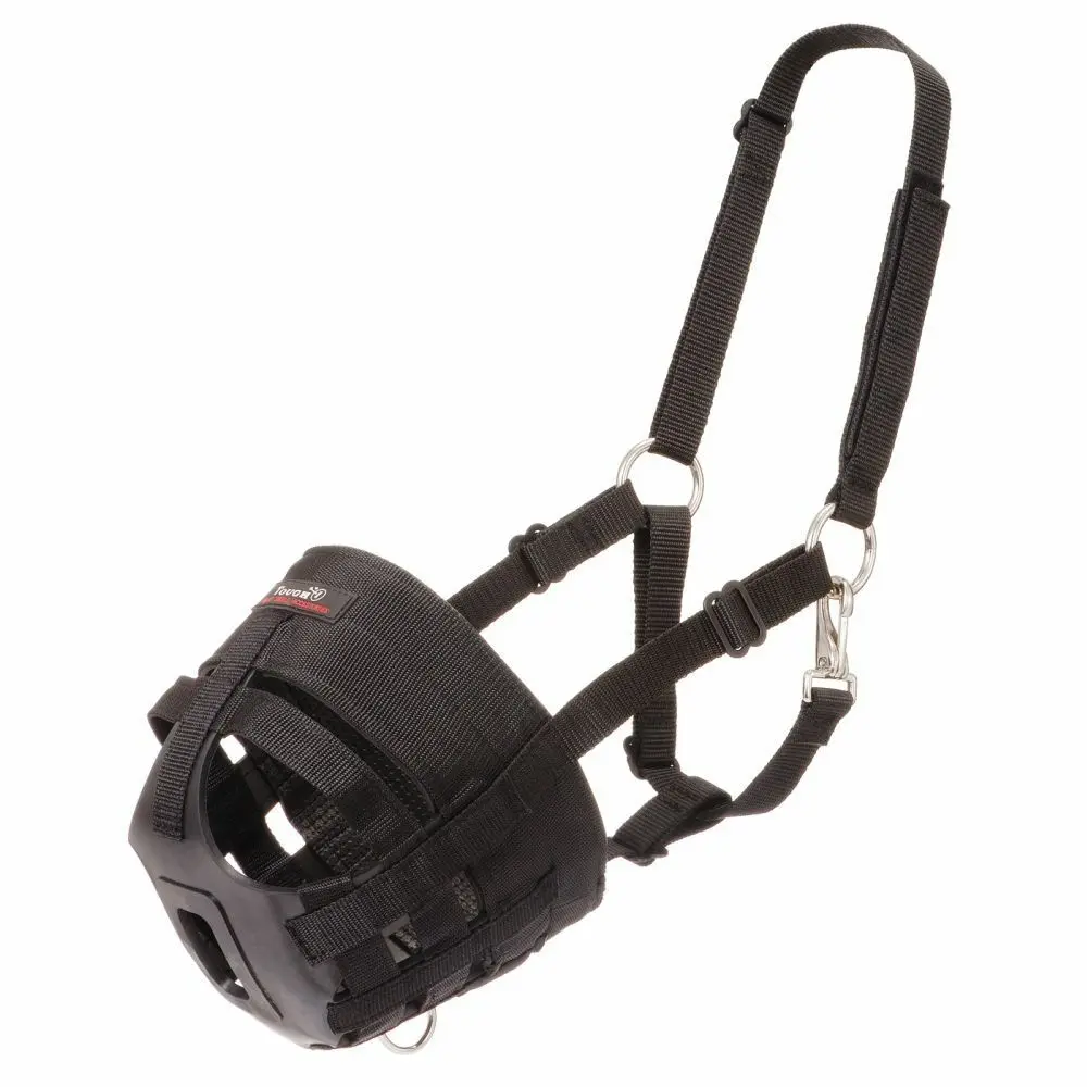 Tough 1 Poly Nylon Black Pony Horse Grazing Muzzle W/ Throat Snap & Ring 1