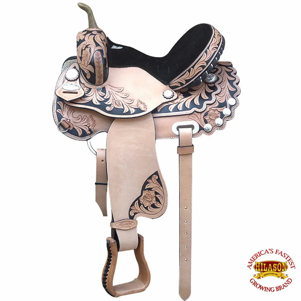 Western Horse Treeless Saddle Leather Trail Barrel Antique Tan Hilason 1