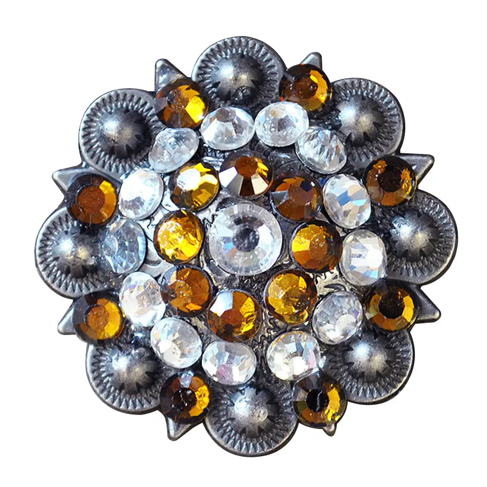 1.5" Hilason Western Style Silver Berry Rhinestone Bling Tack Headstall Saddle Concho Yellow 1